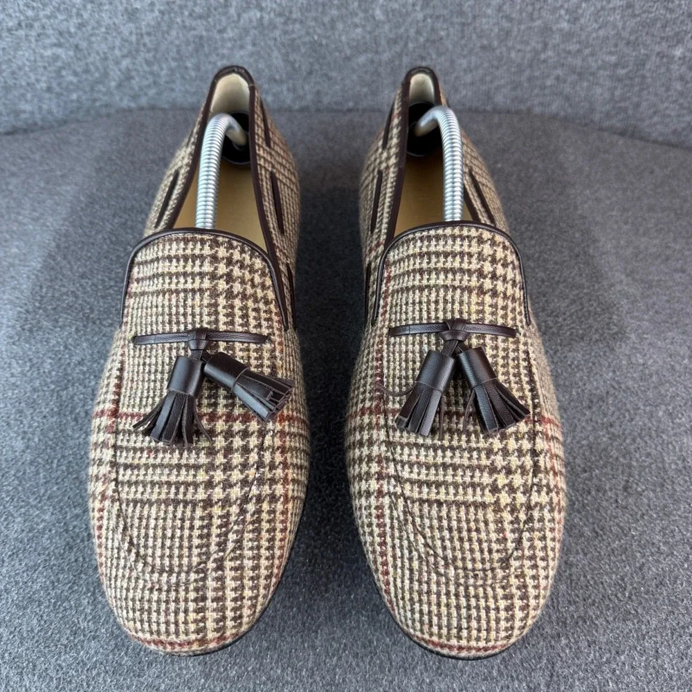 Rare Dapper Lane Mens 12 Custom Tweed Tassel Loafers Handcrafted Spain